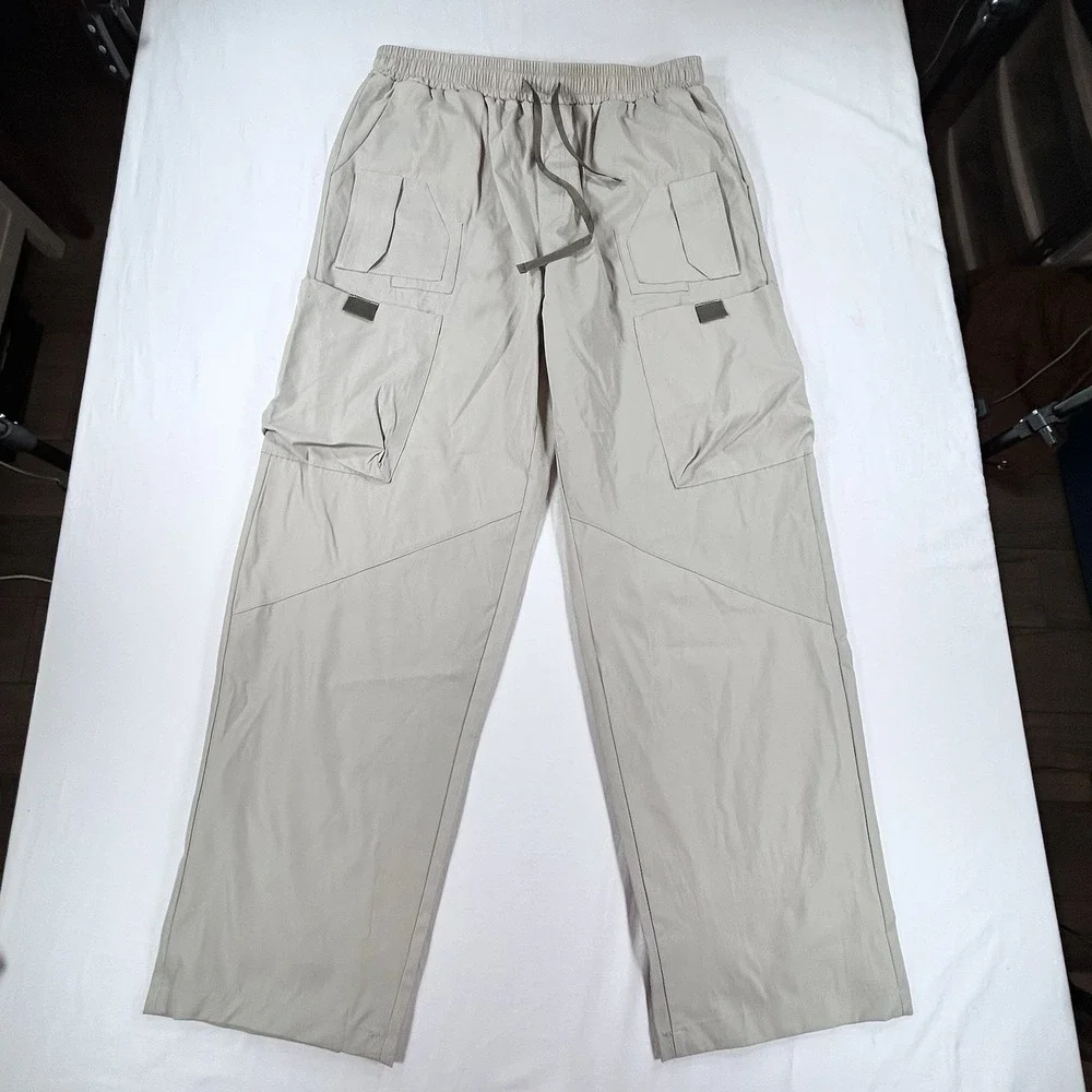 NWT COOFANDY Men's L Utility Straight Fit Cargo Pants Casual Khaki Drawstring - Picture 2 of 11